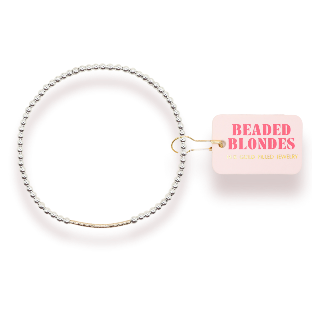 Silver with Gold Dainty Bar Bracelet | Extended 7.25"