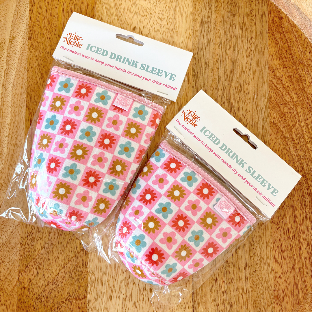 Coffee Cup Cover | Checkered Floral SMALL