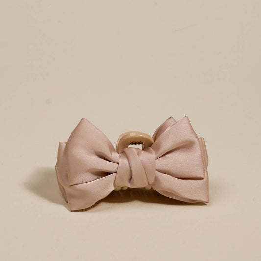 Mini Satin Bow Claw Clip | Beige