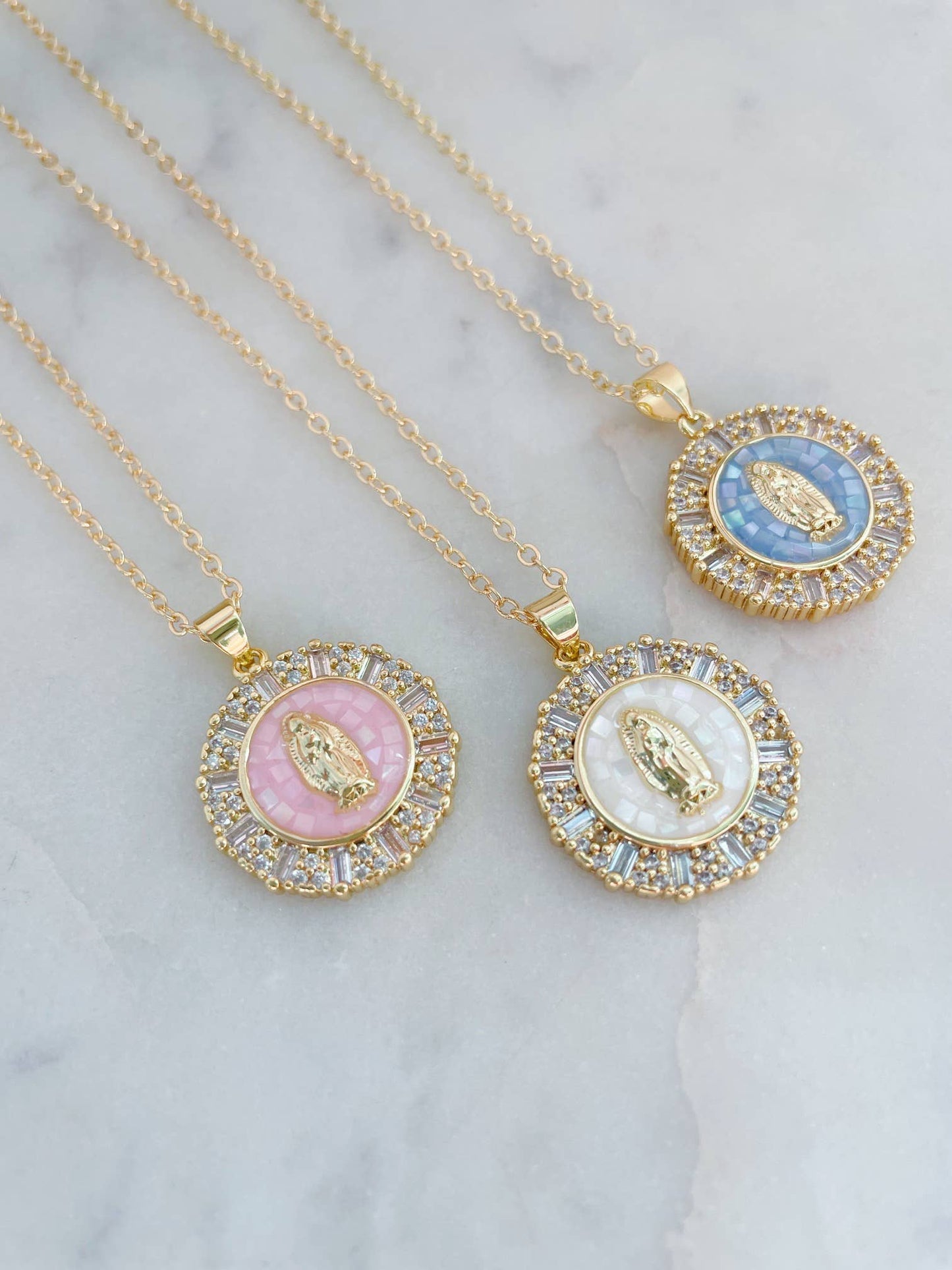 Gold Virgin Mary Necklace | Cream - 18"