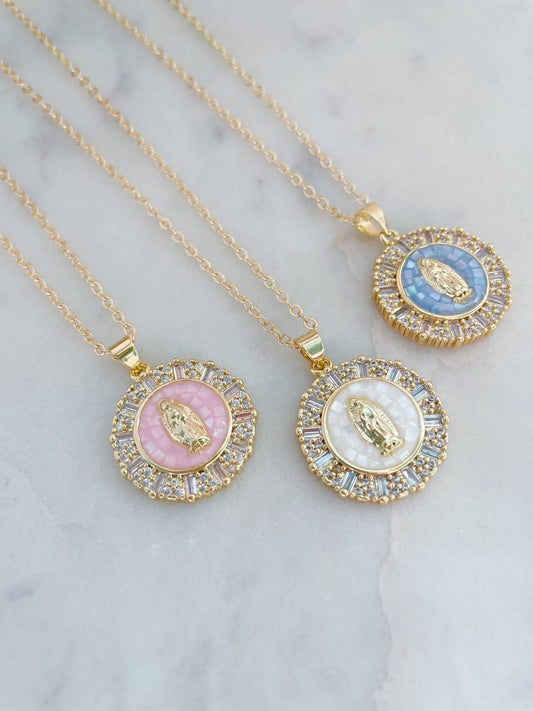 Gold Virgin Mary Necklace | Cream - 18"