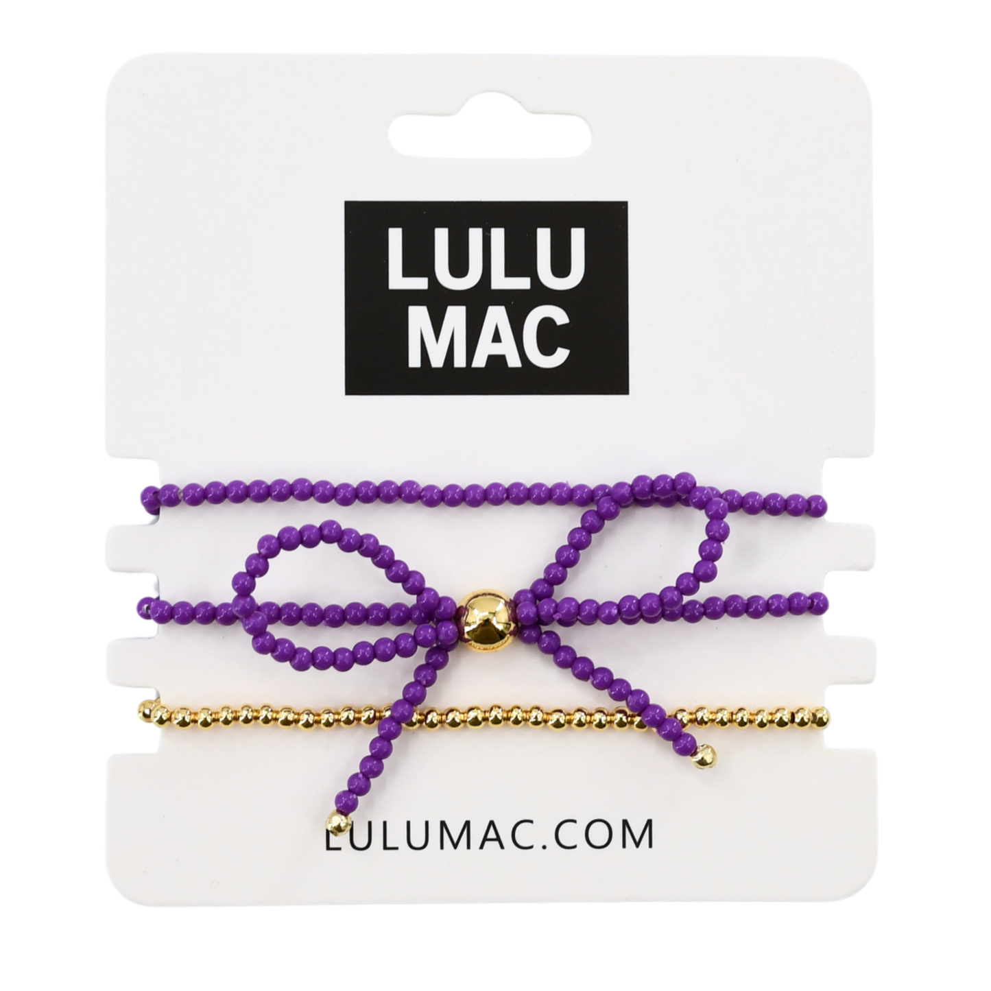 Bow Beaded Bracelet Set | Purple/Gold