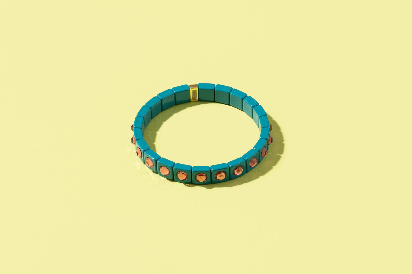 Large Square Stones Stretch Bracelet | Griffin Brown/Pink