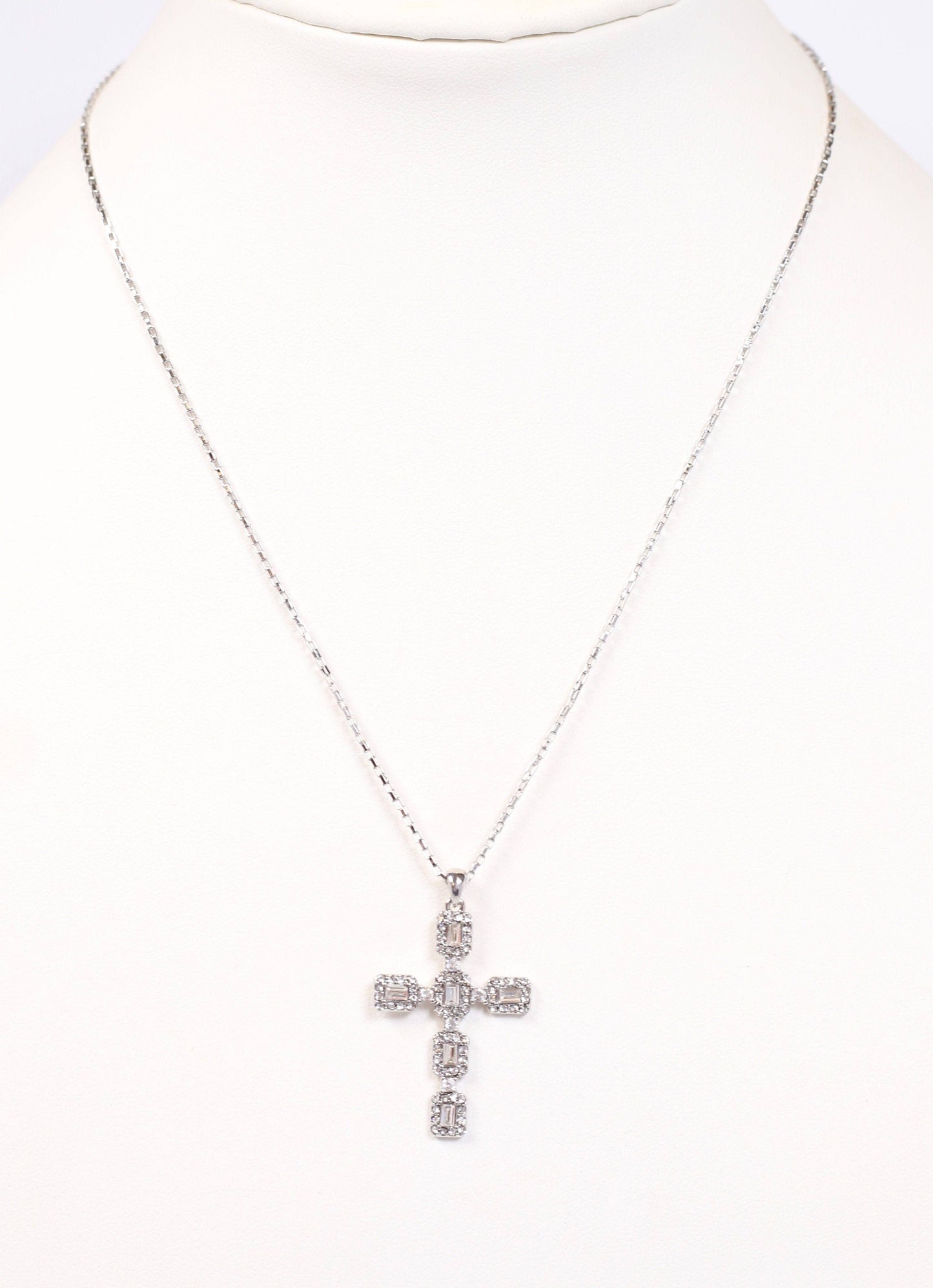 Roxton CZ Cross Necklace | Silver