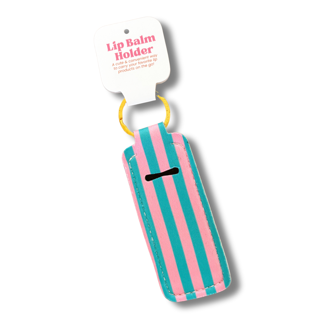 Lip Balm/Lipstick Keychain Holder | Pink & Blue Stripes