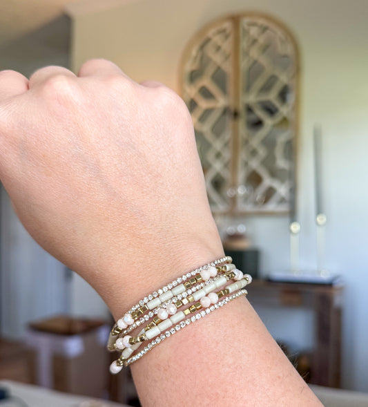 Mixed Bead & CZ Crystal Bracelet Stack