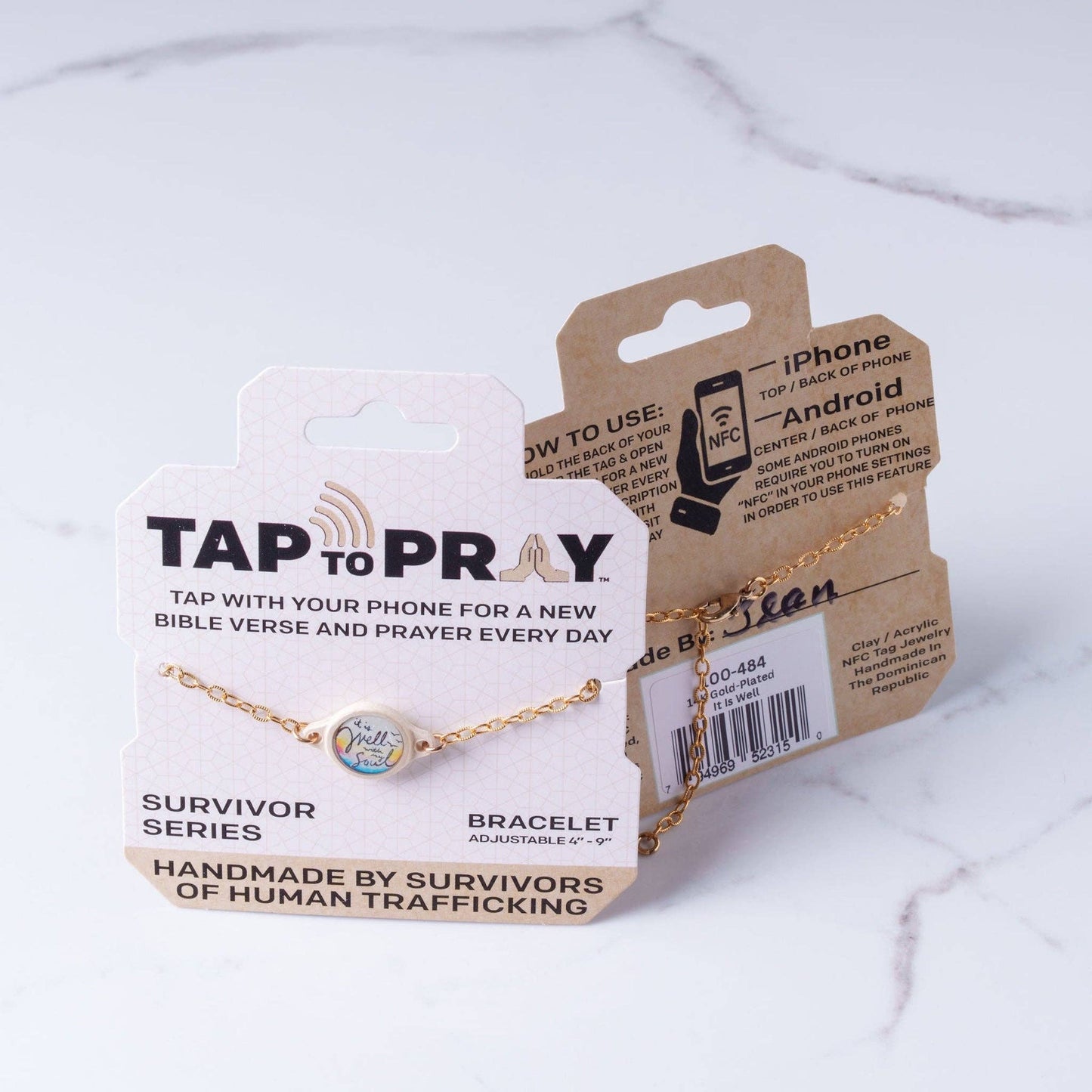 Tap To Pray® Bracelet | Sea Foam + Cross
