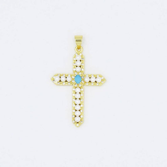 Pearl Gem Cross Charm | Turquoise