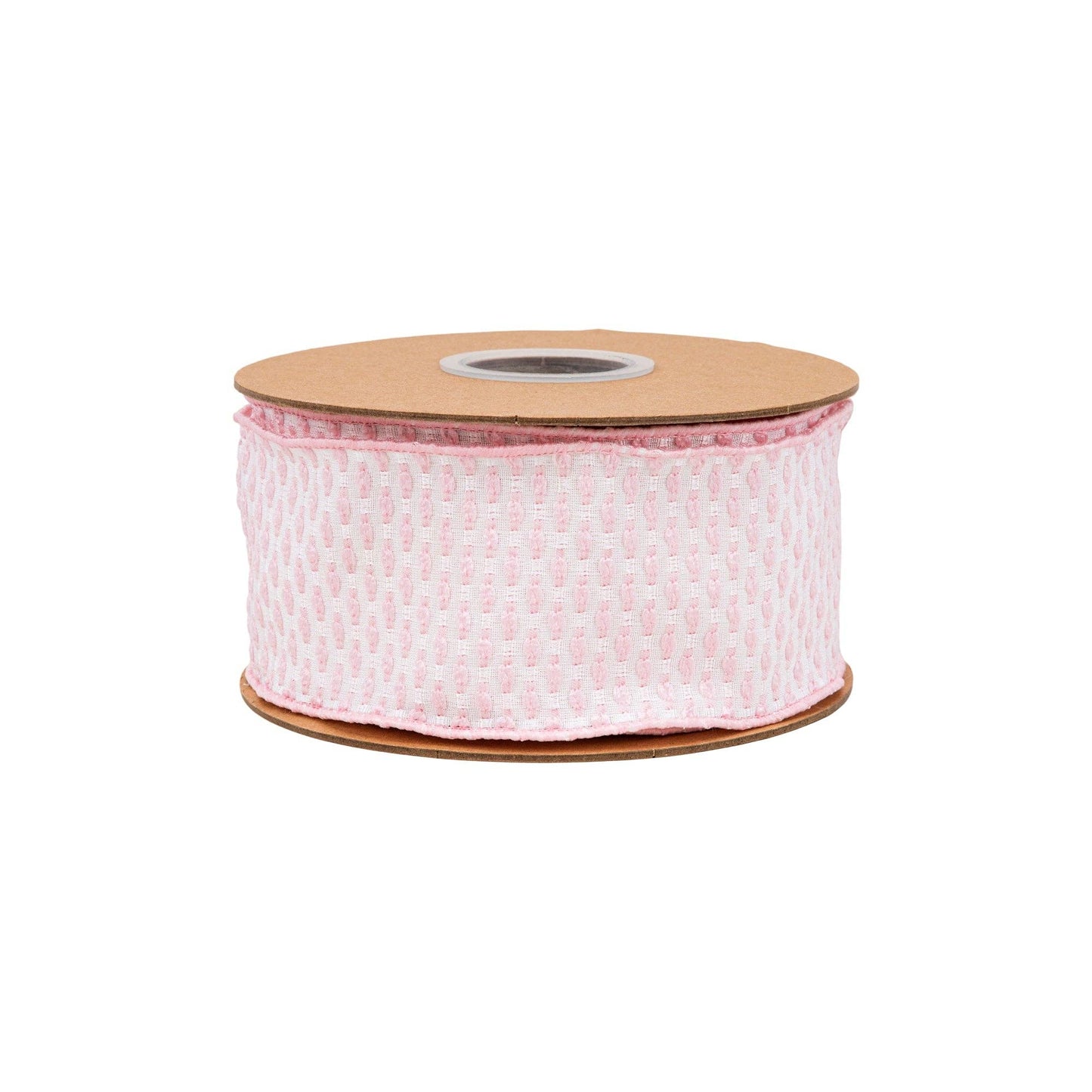 2.5" Wired Ribbon | Pink/White Woven