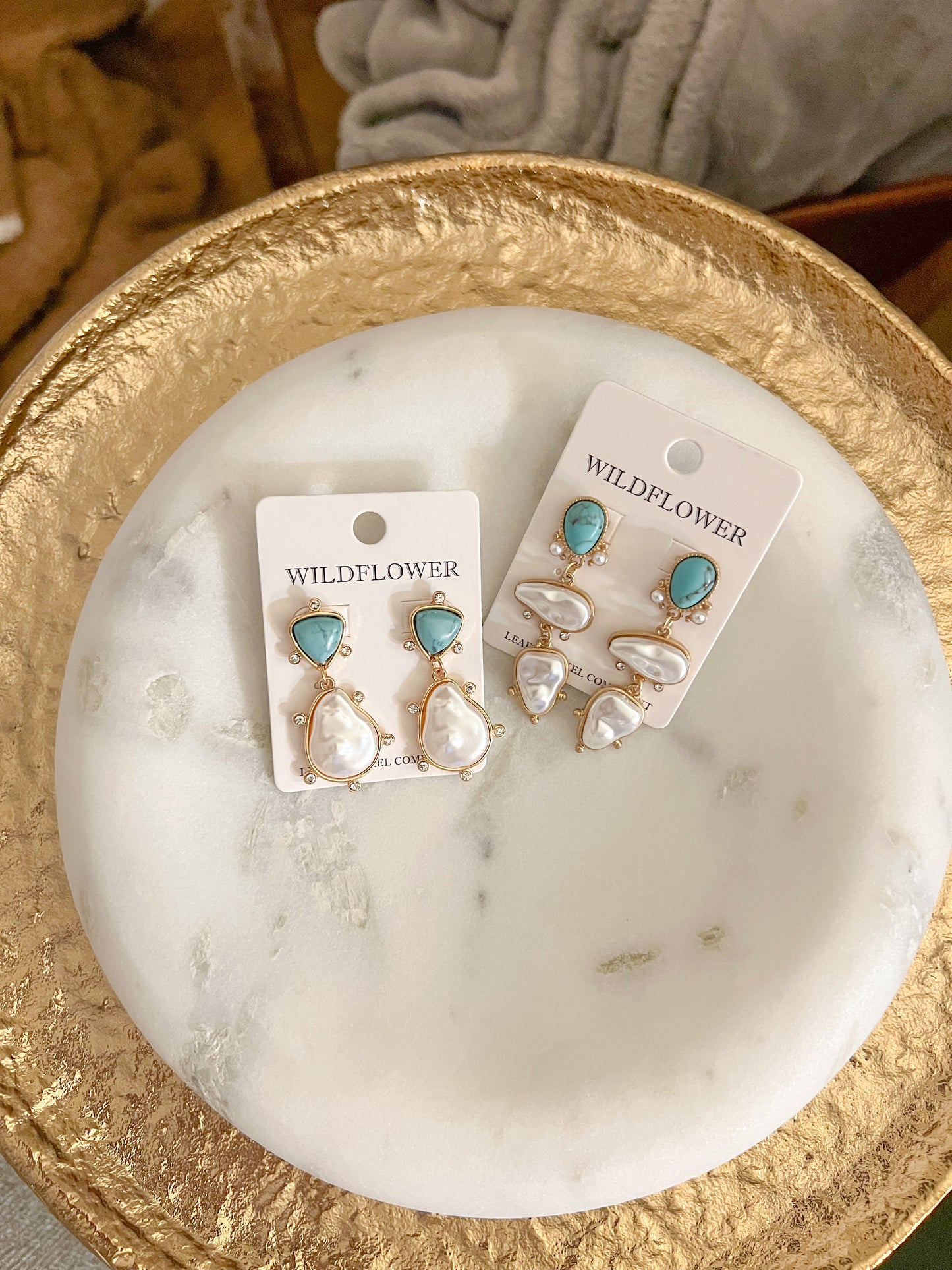 Pearl/Turquoise Drop Earrings