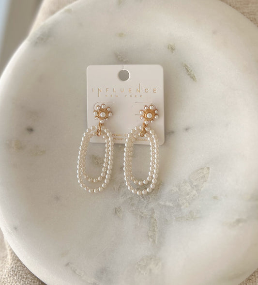 Pearl Loop-Drop Flower Earrings | Hypoallergenic