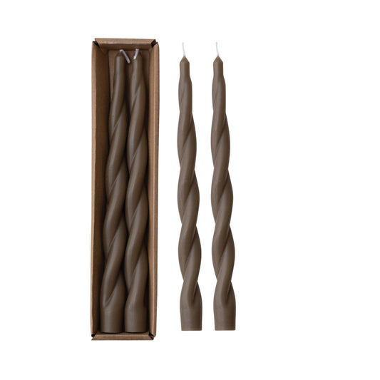 Brown Twist Taper Candle | Set of 2