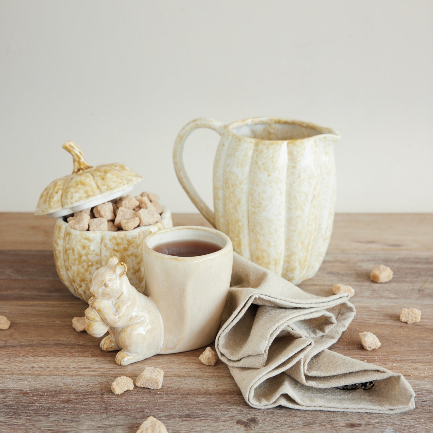 Stoneware Pumpkin Shaped Jar w/ Lid