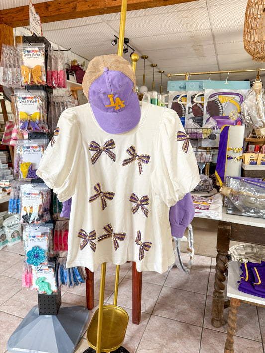 The Tina Top | Purple & Gold Bows