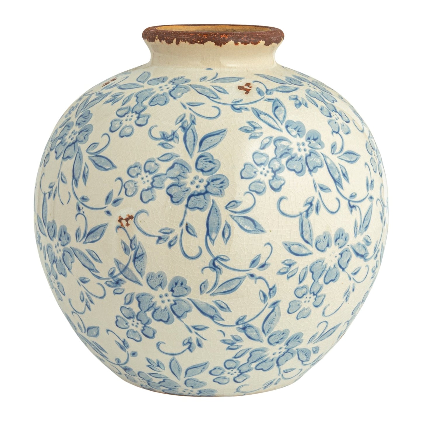 Blue Pattern Terracotta Vase | Cream