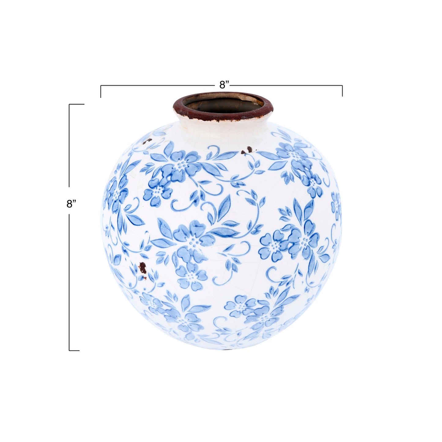 Blue Pattern Terracotta Vase | Cream
