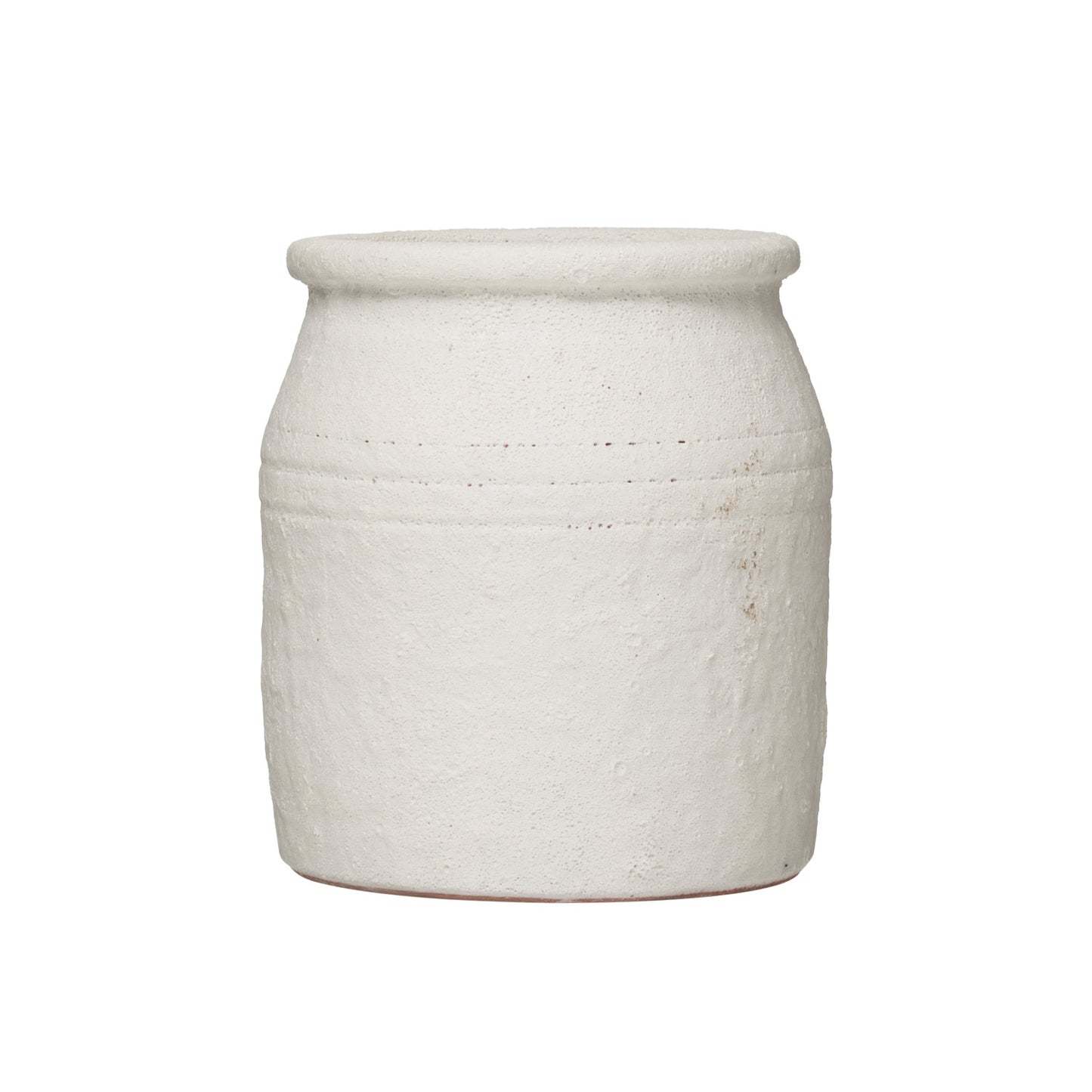 Distressed Terracotta Crock | White