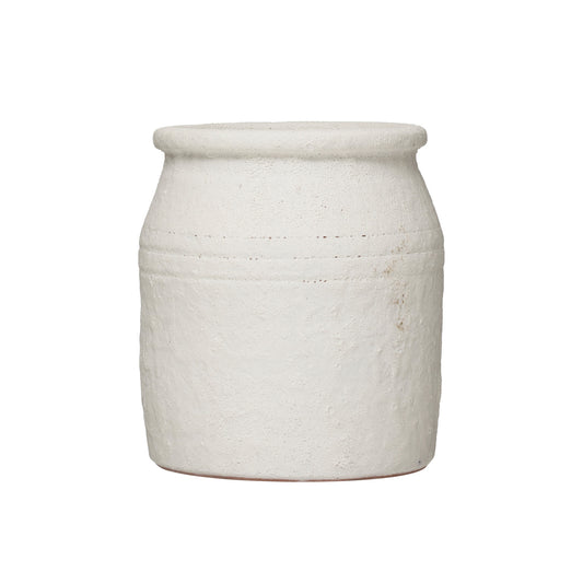 Distressed Terracotta Crock | White