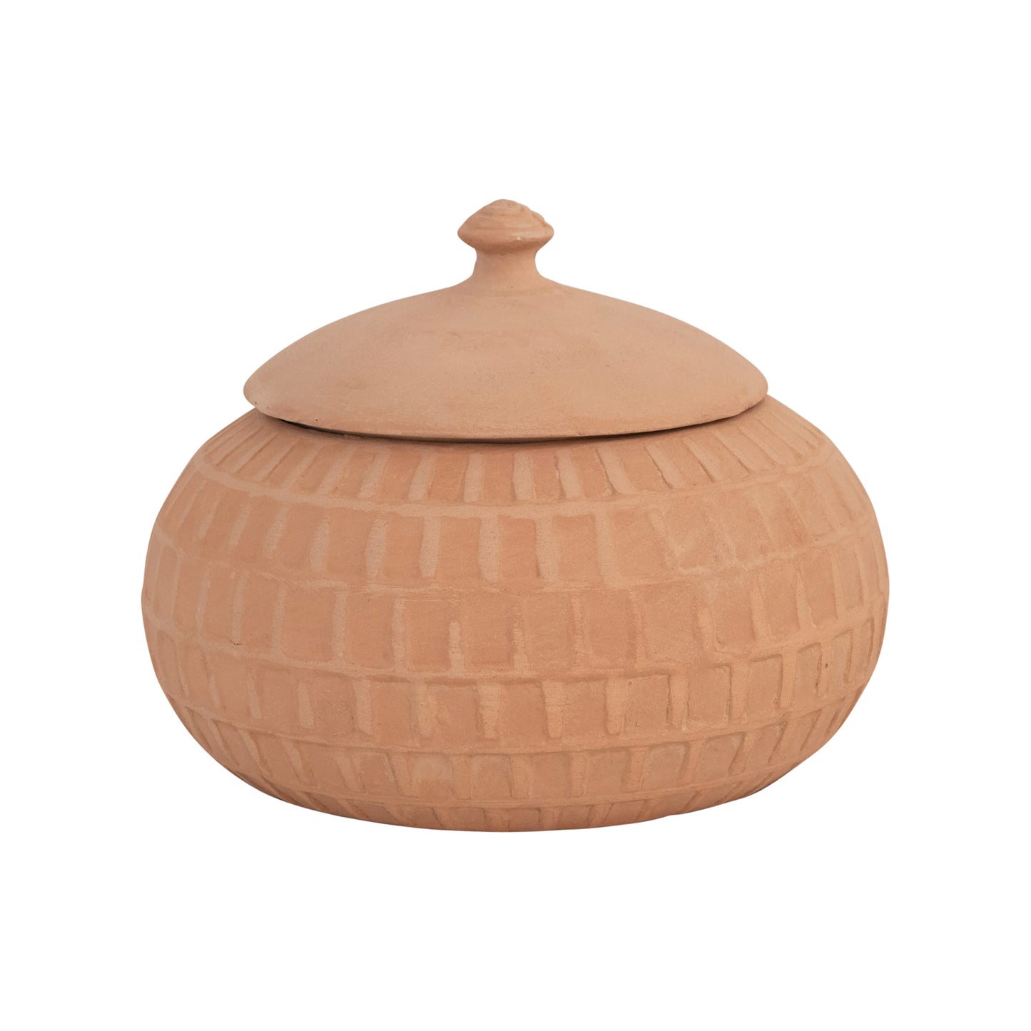 Carved Handmade Terracotta Jar w/ Lid