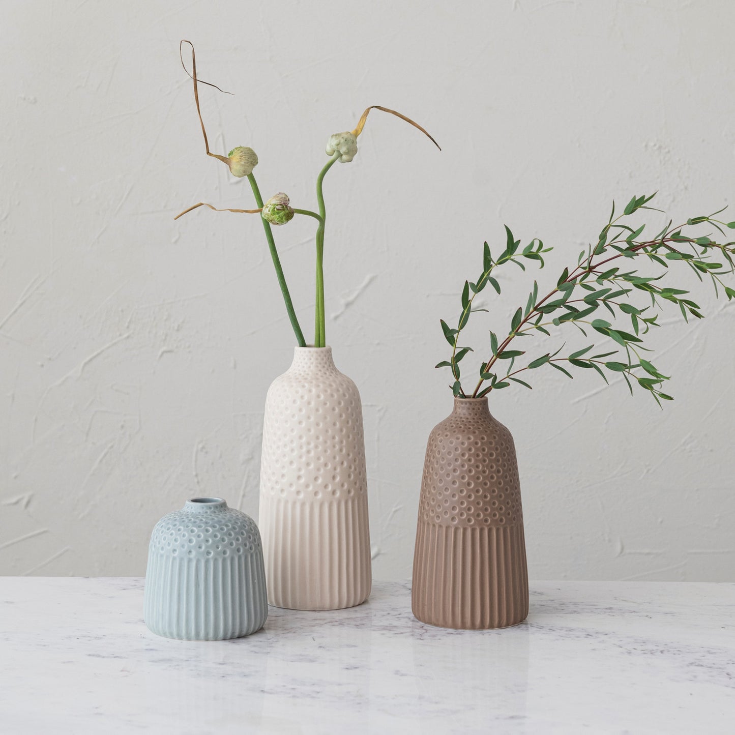 Debossed Matte-Glazed Stoneware Vase