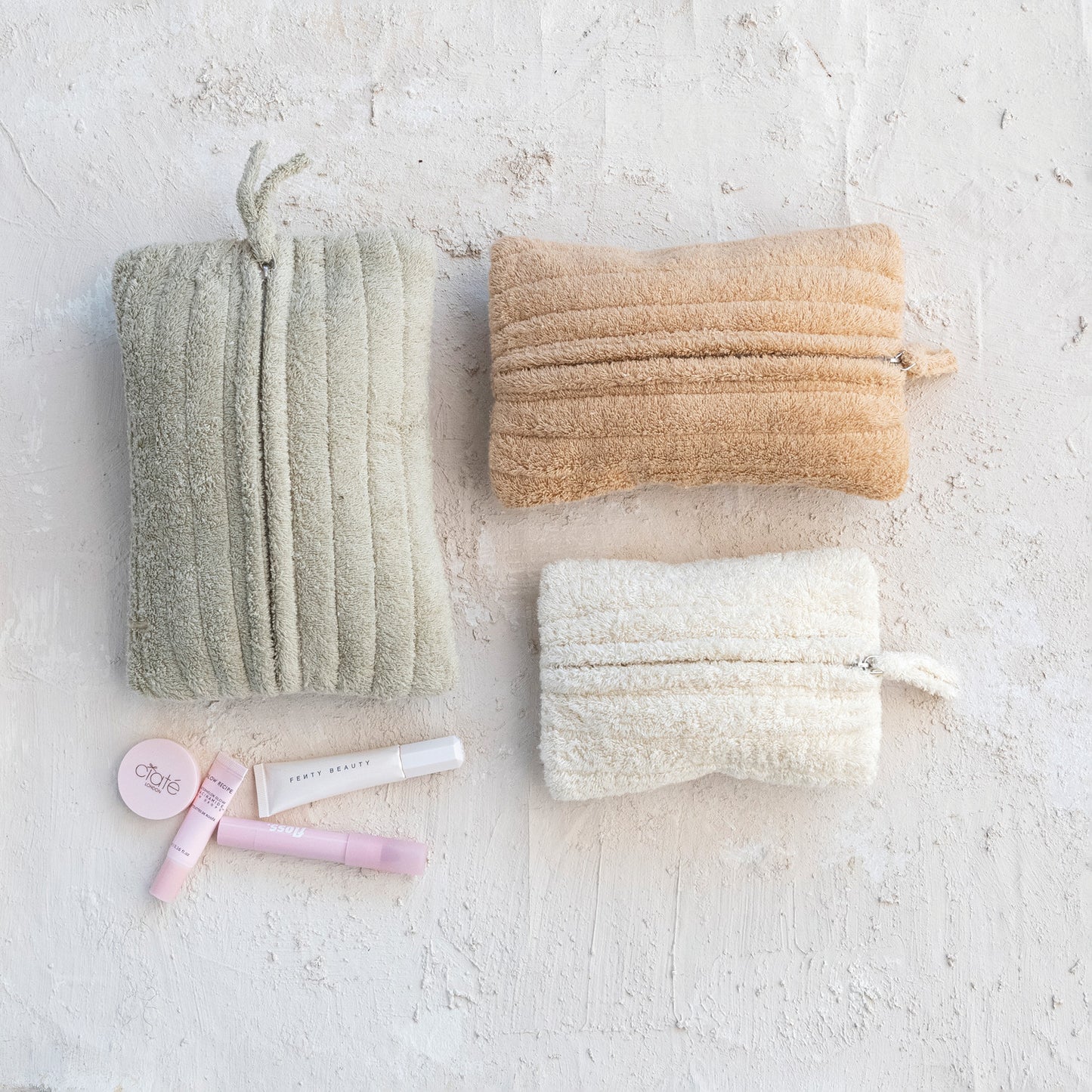 Quilted Cotton Terry Zip Pouches | Set of 3