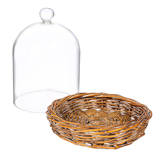 Decorative Glass Cloche w/ Woven Base