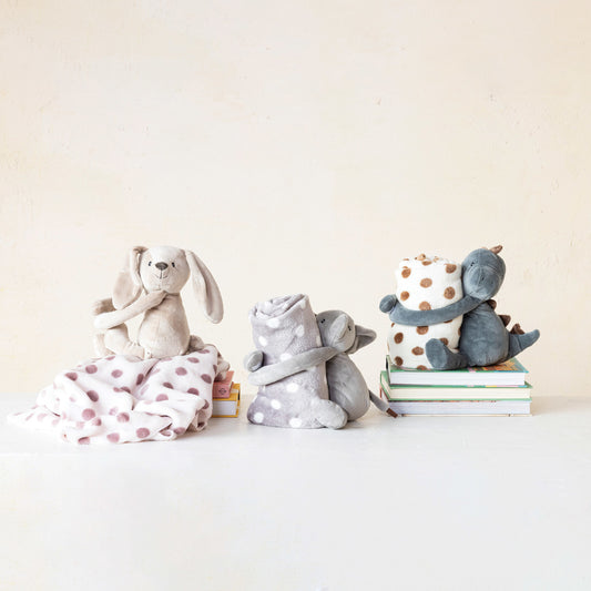 Plush Animal w/ Polka Dot Blanket set