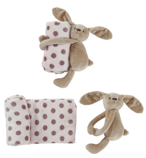 Plush Animal w/ Polka Dot Blanket set