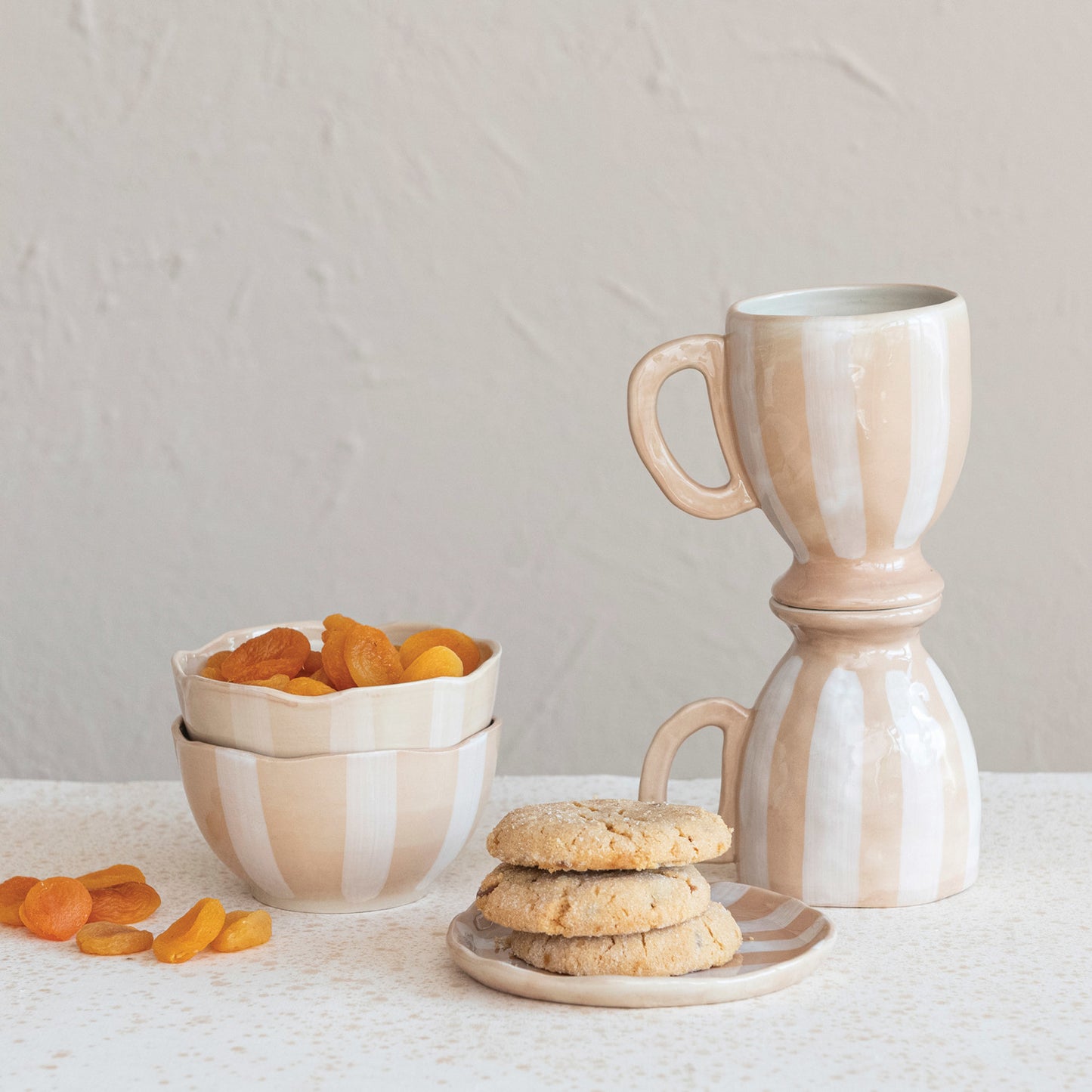 Striped Hand-Painted Stoneware Footed Mug