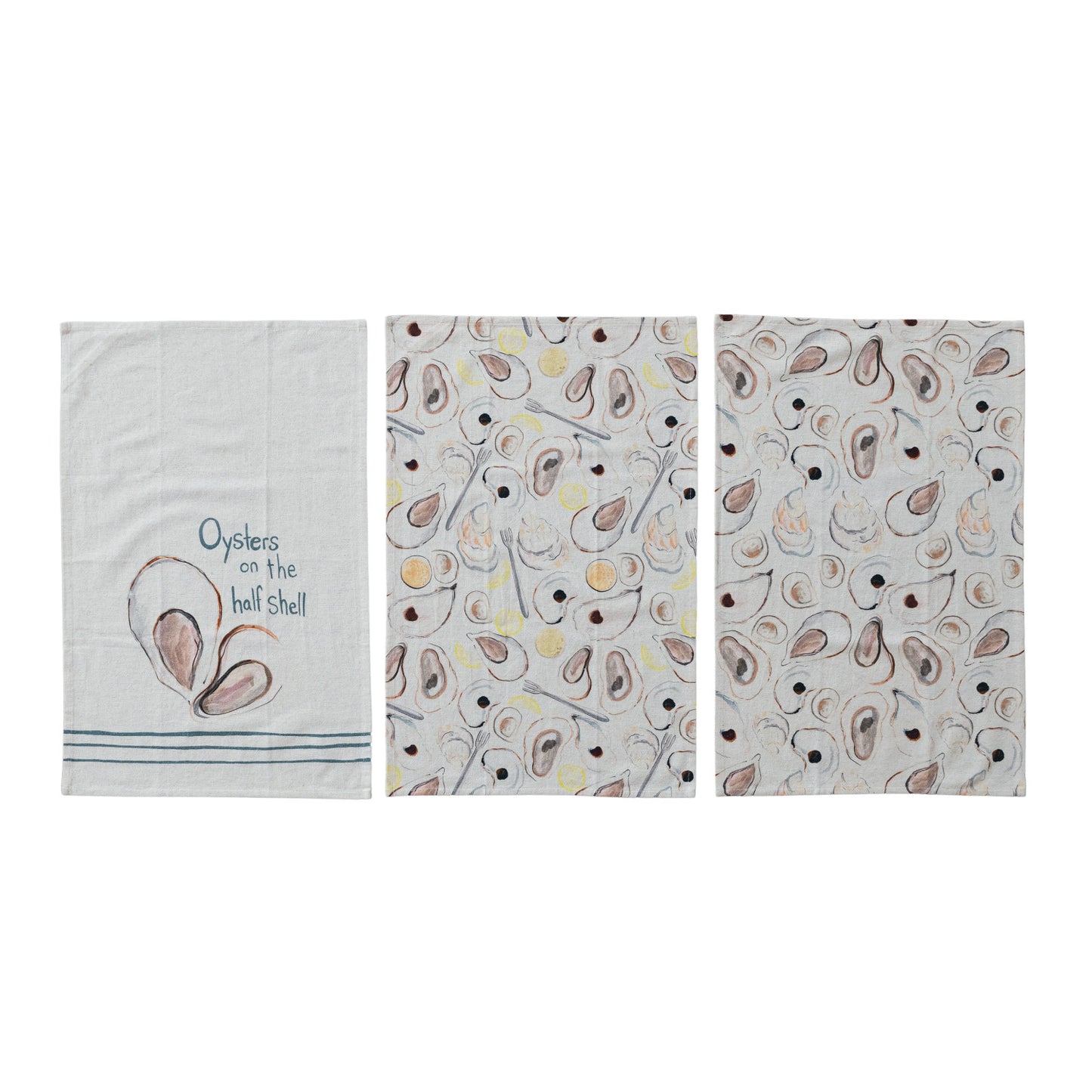 Oyster-Printed Cotton/Linen Tea Towel