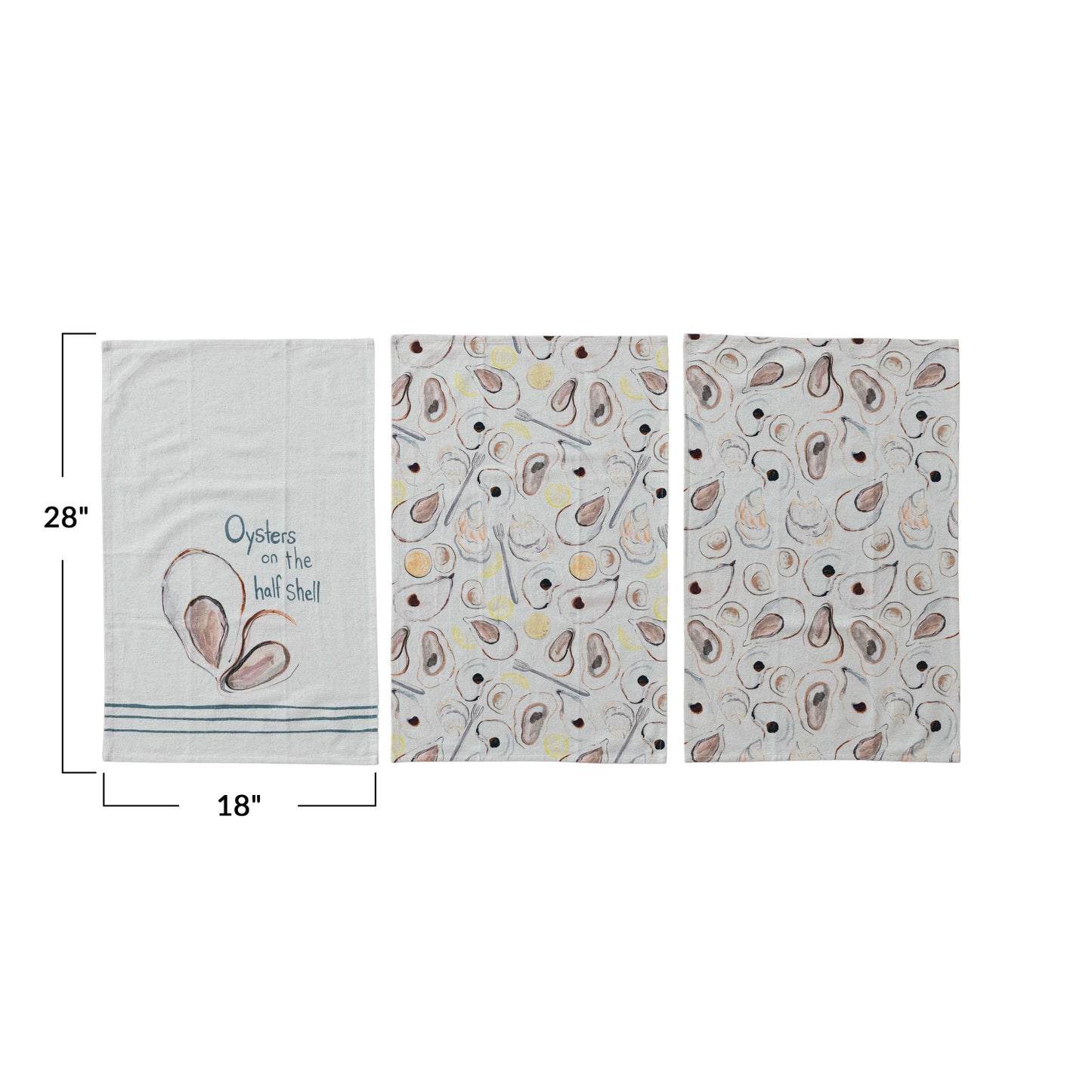 Oyster-Printed Cotton/Linen Tea Towel