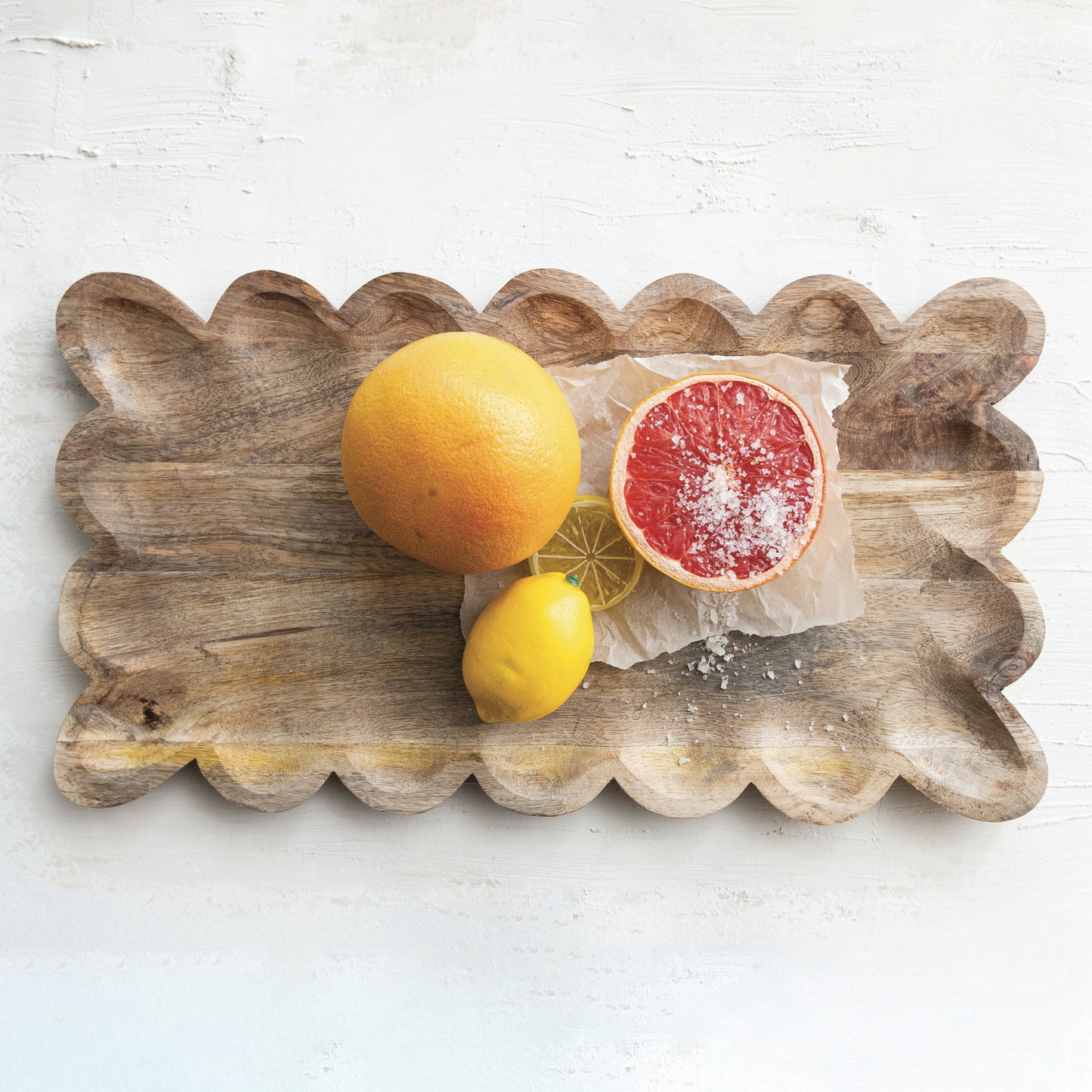 Mango Wood Tray w/ Scalloped Edge | Natural
