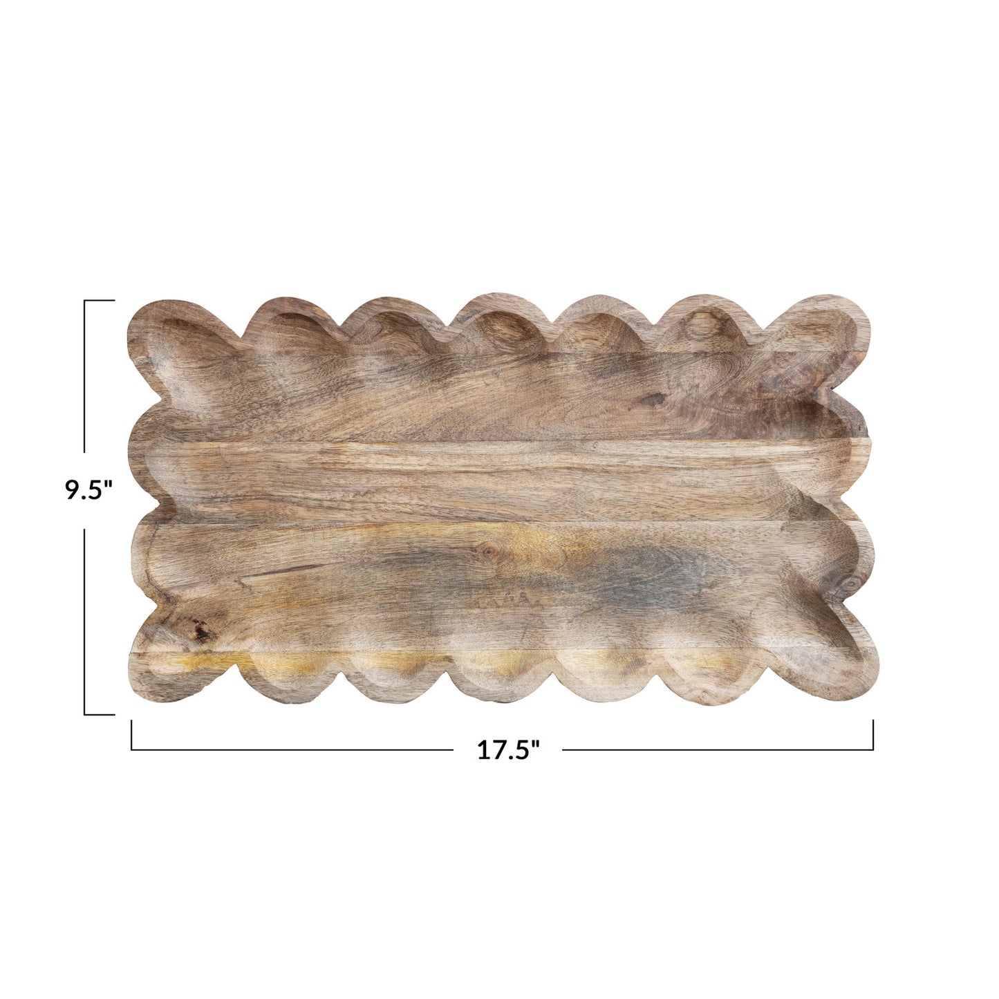 Mango Wood Tray w/ Scalloped Edge | Natural