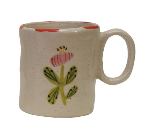 Hand-Painted Flower Stoneware Espresso Mug