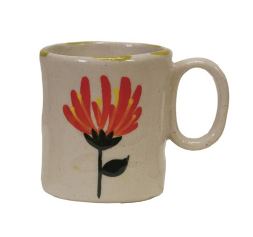 Hand-Painted Flower Stoneware Espresso Mug