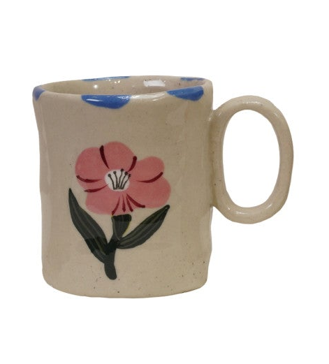 Hand-Painted Flower Stoneware Espresso Mug