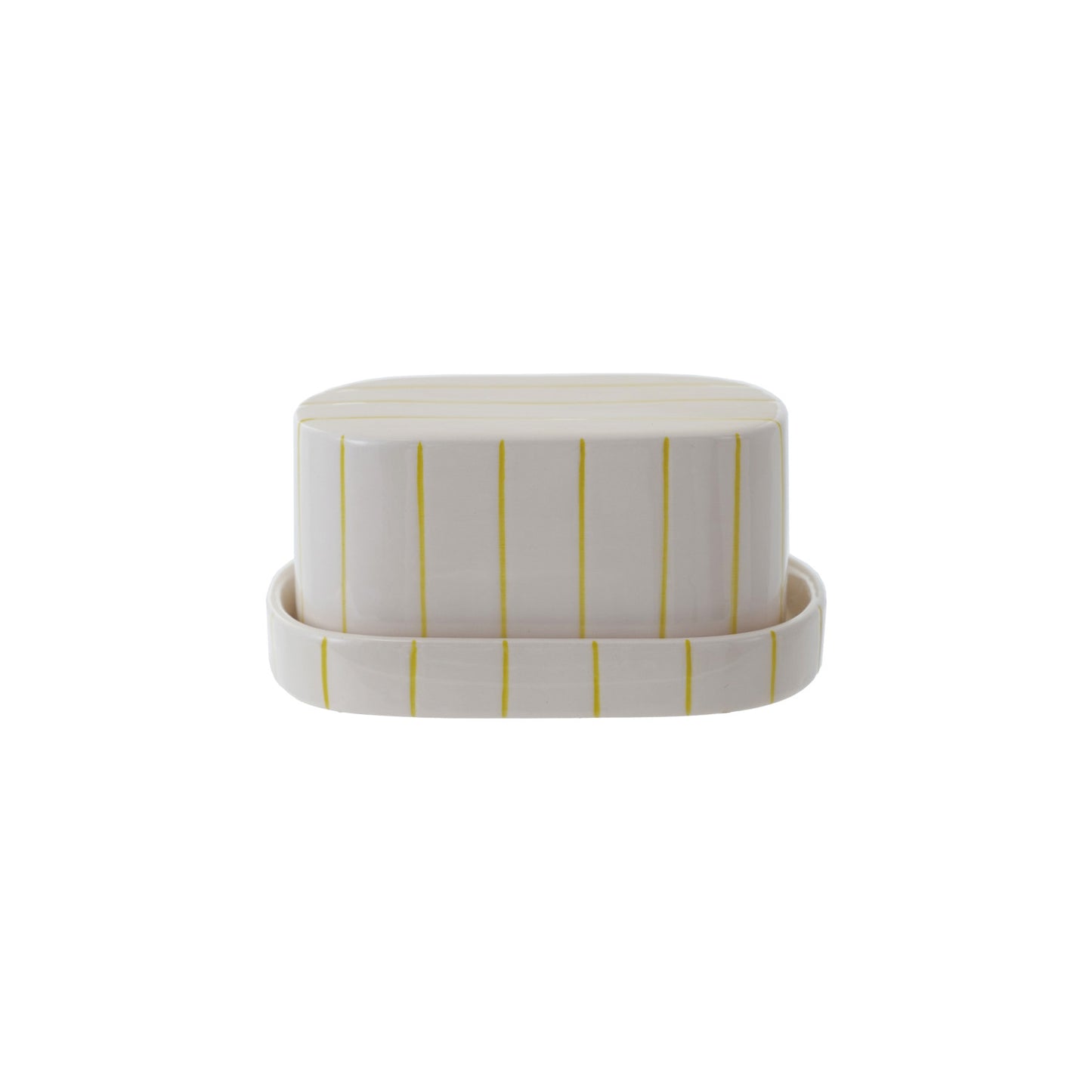 Hand-Painted Stoneware Striped Butter Dish