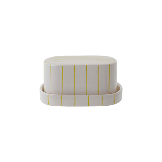 Hand-Painted Stoneware Striped Butter Dish