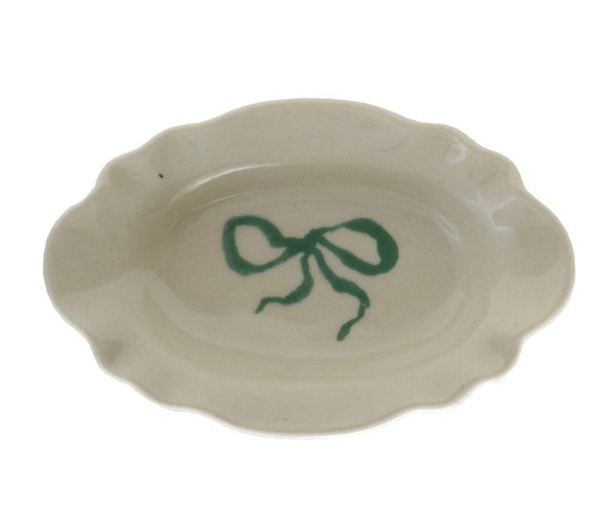 Stoneware Scalloped Dish w/ Bow