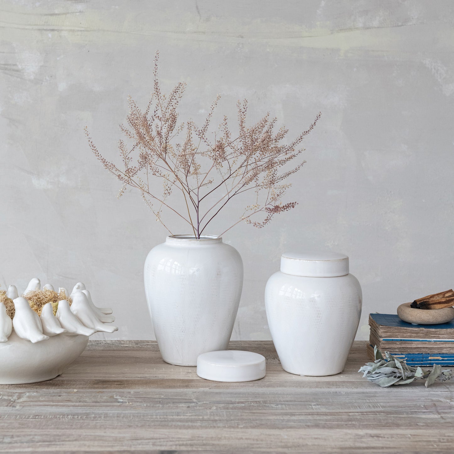 Glaze White Decorative Stoneware Ginger Jar