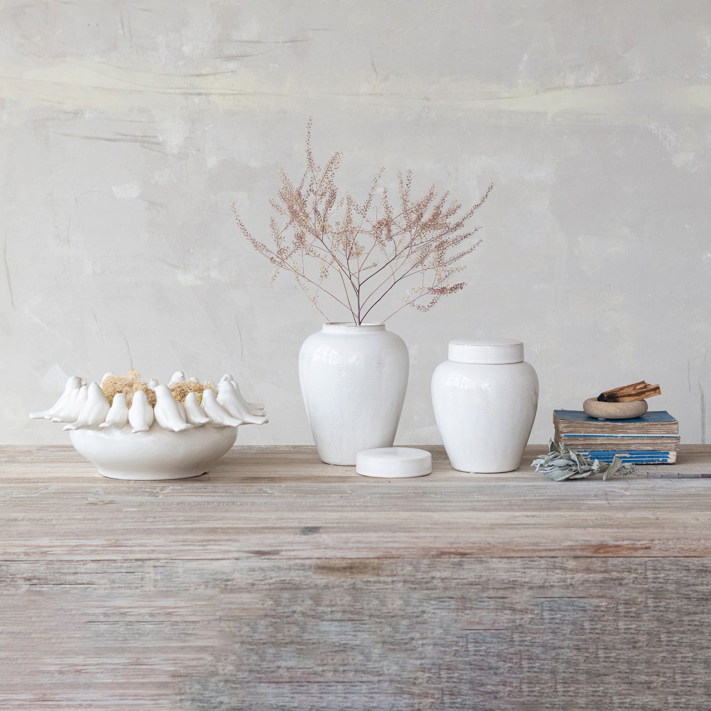 Glaze White Decorative Stoneware Ginger Jar