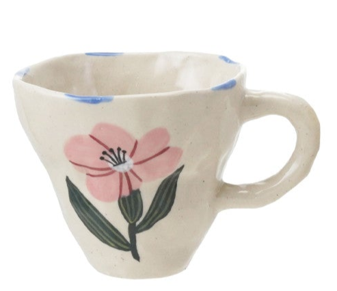 Hand-Painted Flower Stoneware Mug