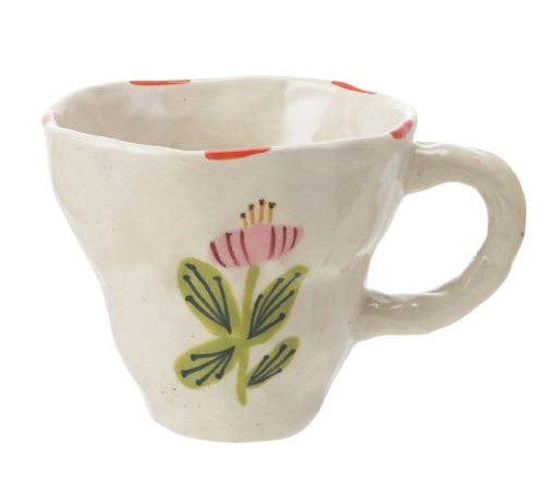 Hand-Painted Flower Stoneware Mug