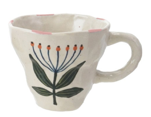 Hand-Painted Flower Stoneware Mug