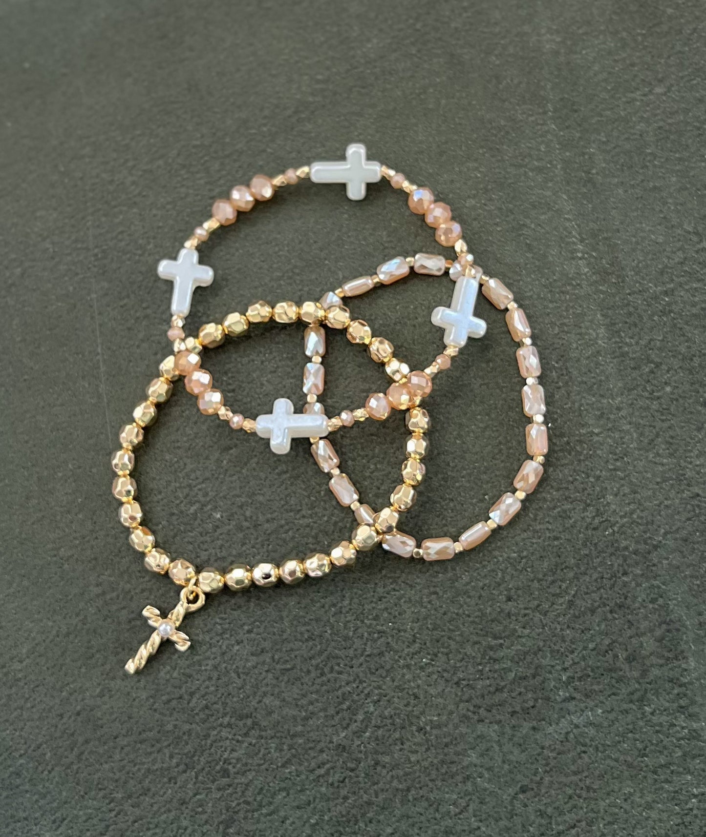 Beaded Cross Carabiner Charm Bracelet