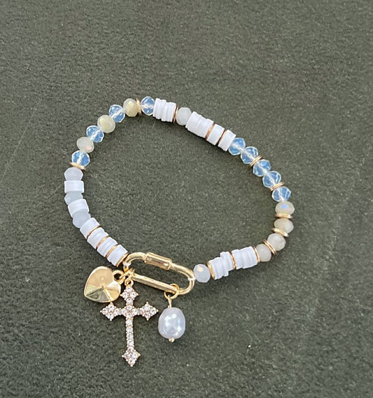 Beaded Cross Carabiner Charm Bracelet