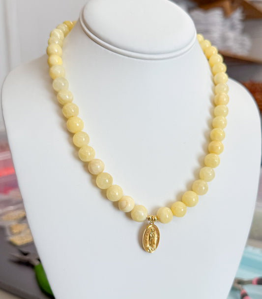 She’s Golden Blessed Mother Beaded Necklace | Butter Yellow/Soft Blue