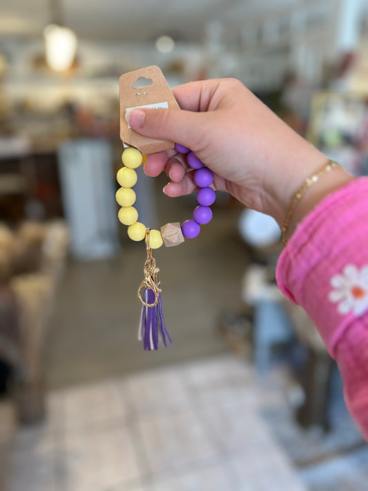 Silicone Beaded Keyring Bracelet | Purple/Yellow