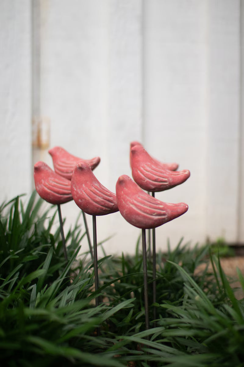Clay Red Bird Plant Stake