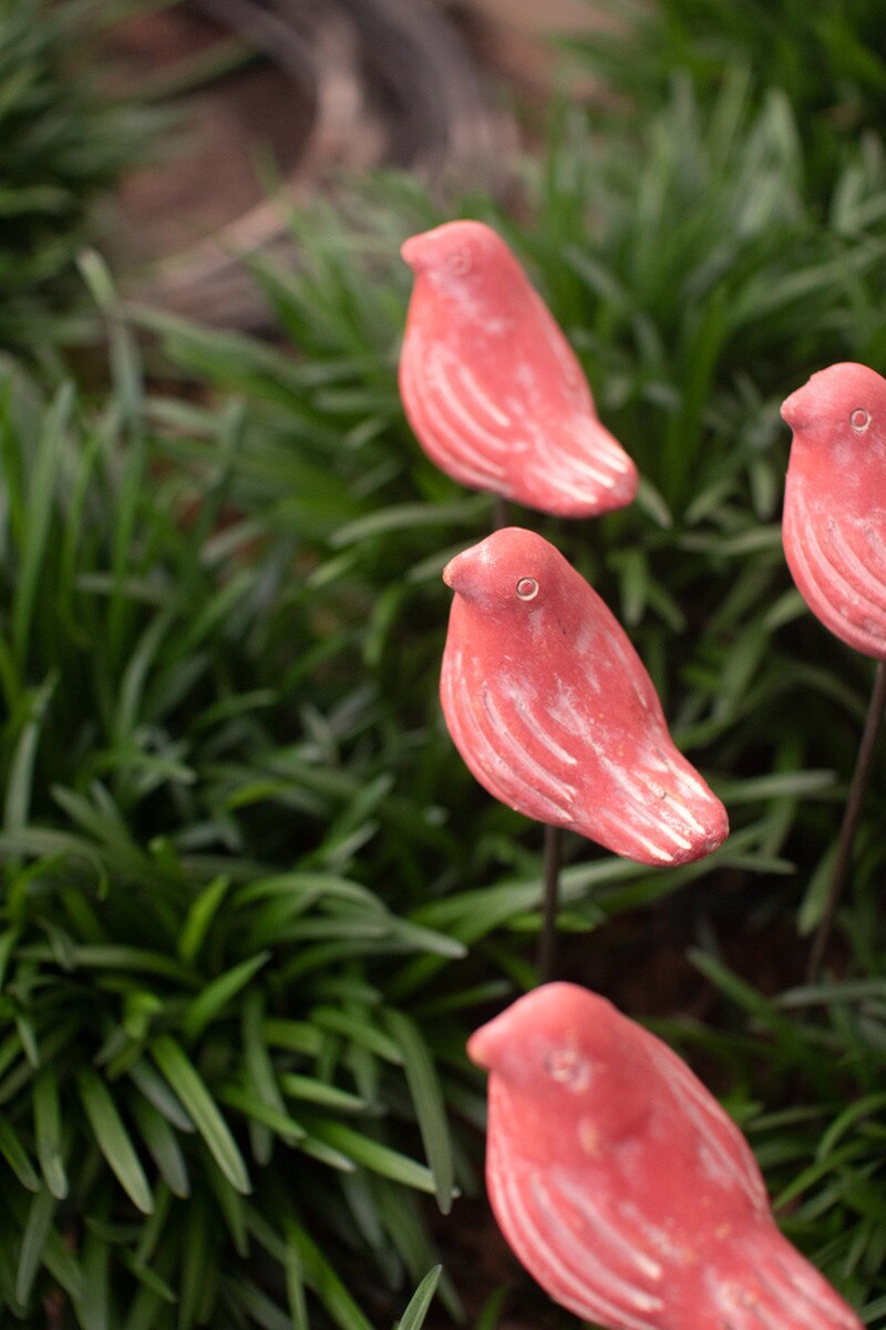Clay Red Bird Plant Stake
